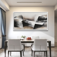 תמונת קנבס לרוחב בעיצוב אבסטרקט גאומטרי בגווני שחור, אפור ושמנת בסגנון מינימליסטי