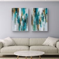 סט תמונות קנבס זוגי בגווני טורקיז, לבן וזהב בעיצוב אבסטרקטי – תכשיט לבית