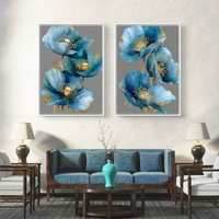 זוג תמונות קנבס פרחים כחולים עם נגיעות זהב – דגם TL8551