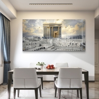 תמונת זכוכית קדושה של בית המקדש בירושלים עם אור שמימי ויונים בהדפסה חלקה