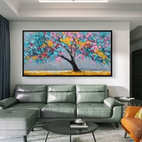 פריחת שמחה – תמונת קנבס עץ צבעוני בגווני טורקיז, ורוד וצהוב | CK4813