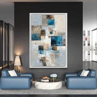 ציור אבסטרקטי בגווני כחול ובז על קנבס