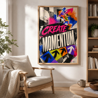 תמונת קנבס השראה CREATE MOMENTUM בטיפוגרפיה צבעונית | דגם MT396