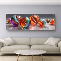 תמונת זכוכית פנורמית אבסטרקטית עם אלמנטים צבעוניים מבריקים בגווני כתום, טורקיז וסגול בעיצוב מודרני ויוקרתי