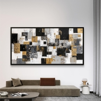 ציור קנבס מודרני עם קומפוזיציה גיאומטרית יוקרתית בשחור וזהב לסלון