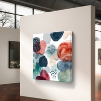 תמונת קיר אבסטרקטית בסגנון קולאז׳ אקוורל בגווני טורקיז וקורל לעיצוב מודרני