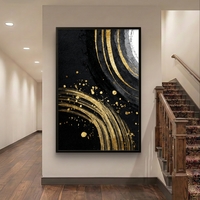 מעגלי זהב על שחור – תמונת קנבס אבסטרקט יוקרתית בשחור, לבן וזהב | DC4473