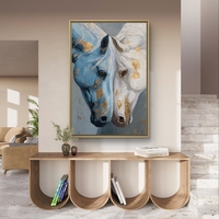 זוג סוסים מלכותיים – תמונת קנבס אמנותית בכחול, לבן ונגיעות זהב | CY1214