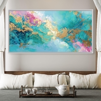 תמונת קנבס רחבה בגווני טורקיז ורוד עם נגיעות זהב – עיצוב מודרני