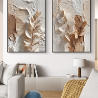 סט קנבס מודרני עם אלמנטים בוטניים בגוונים חמים