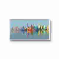 תמונת קנבס פנורמית עם קו רקיע צבעוני והשתקפות במים