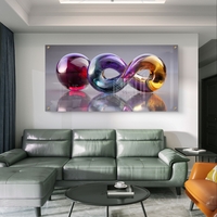 תמונת זכוכית לרוחב עם צורות אבסטרקטיות זורמות בגווני כחול, סגול וזהב בעיצוב מודרני יוקרתי