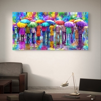 תמונת זכוכית לרוחב עם אנשים תחת מטריות צבעוניות המשתקפים במים – תכשיט לבית