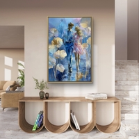 הליכה רומנטית בכחול – תמונת קנבס זוגית בגווני כחול, ורוד וזהב | CY1215