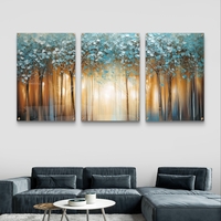 שלשת תמונות זכוכית יער אור בכחול וזהב – דגם GG5474