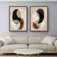 זוג תמונות קנבס אבסטרקטיות בגווני שמנת, שחור וקפה – דגם DA2221