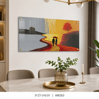 זוג הולך בשביל אדום לעבר שקיעה זהובה – תמונת זכוכית לרוחב – דגם AM263