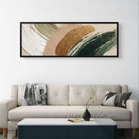קשתות חול וזית – תמונת קנבס פנורמית אבסטרקטית בטקסטורת מכחול בגווני ירוק, בז׳ וזהב | CT4674
