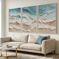 שלשת תמונות קנבס חוף טקסטורלי בגווני שמנת, חול ותכלת – דגם TA1362