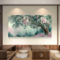 תמונת קנבס פריחת אביב רומנטית – ענפי פרחים בגווני ירוק ופודרה | CJ6532