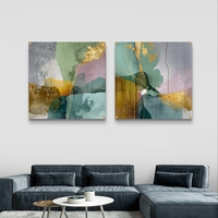 סט תמונות זכוכית מרובעות בגווני ירוק, טורקיז, ורוד וזהב בעיצוב אבסטרקטי – תכשיט לבית