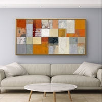 תמונת קנבס בסגנון פסיפס מופשט בגווני כתום, שמנת ואפור, בהדפסה חלקה ללא תבליט מקולקציית תכשיט לבית.