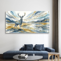 תמונת זכוכית קדושה עם אייל ופסוק השראה בגווני תכלת, לבן וזהב בהדפסה חלקה