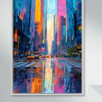 תמונת קנבס של רחוב עירוני צבעוני עם גורדי שחקים והשתקפות אורות על כביש רטוב – NEXTGEN BY BAR