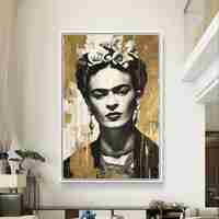 דיוקן זהב פרידה קאלו מונוכרומטי – תמונת קנבס אישה בשחור לבן וזהב | DC4472