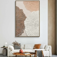 תמונה אבסטרקטית עם תאורת LED ושלט רחוק – עלים מרקמיים בגווני חול דגם LEDA1001--מידה 120-80