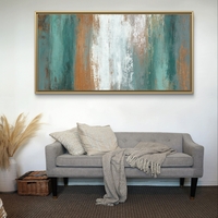 תמונת קנבס אבסטרקט טקסטורה עם פסים אנכיים בטורקיז וחום חלודה על רקע לבן