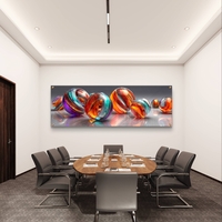 תמונת זכוכית פנורמית אבסטרקטית עם אלמנטים צבעוניים מבריקים בגווני כתום, טורקיז וסגול בעיצוב מודרני ויוקרתי