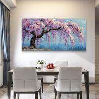עץ ויסטריה פורח – תמונת זכוכית רחבה בצבעי ורוד ולבנדר לסלון | GF4452