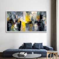 תמונת קנבס אבסטרקט עירוני – כתמי זהב וצהוב על רקע אפור ושחור | CJ6533