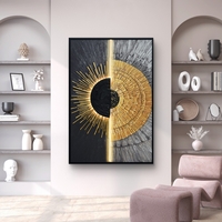 תמונת שמש אבסטרקטית שחור זהב מוארת עם שלט רחוק וסוללות – אמנות LED דגם LED1009-מידה 123*83 ס
