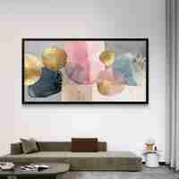 בועות זהב – תמונת קנבס אבסטרקט עיגולים בזהב, ורוד וכחול | CP3234
