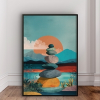 איזון שקיעה – תמונת קנבס אבני זן מול נוף שקיעה צבעוני | CT2222