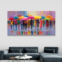 גשם של צבע – תמונת זכוכית אורבנית עם מטריות צבעוניות והשתקפויות | GP1392