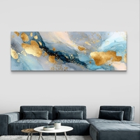 תמונת קנבס פנורמית בגווני כחול עם כתמי זהב בהדפסה חלקה – תכשיט לבית