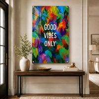 Good Vibes צבעוני – תמונת זכוכית אבסטרקטית עם מסר חיובי – דגם GT9434