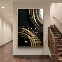 מעגלי זהב על שחור – תמונת קנבס אבסטרקט יוקרתית בשחור, לבן וזהב | DC4473