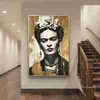 דיוקן זהב פרידה קאלו מונוכרומטי – תמונת קנבס אישה בשחור לבן וזהב | DC4472