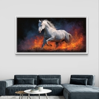 תמונת קנבס לסלון – סוס האש: סוס לבן דוהר בלהבות | דגם CF6772