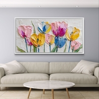 תמונת קנבס לרוחב עם פרחים צבעוניים בסגנון ציור אמנותי ועדין לעיצוב הבית