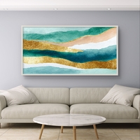 תמונת קנבס אבסטרקט טורקיז וזהב לרוחב – גלי אקוורל יוקרתיים | CJ6531