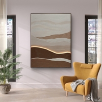 תמונת LED עבודת יד נוף אבסטרקטי בגווני שמנת וחום – מופעלת על סוללות עם שלט רחוק מידה 123*83 ס