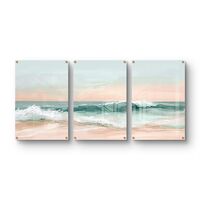 שלשת תמונות זכוכית חוף פסטלי בגווני טורקיז, שמנת ואפרסק – דגם GG5471