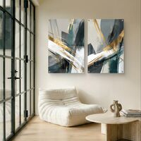 תמונת זכוכית זוגית אבסטרקטית בגווני ירוק, לבן ושחור עם נגיעות זהב בעיצוב מודרני