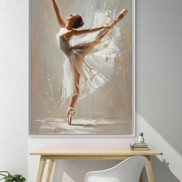 תמונת קנבס של רקדנית בלט לבושה בשמלה לבנה בתנועה אלגנטית, מודפסת בהדפסה חלקה ואיכותית מקולקציית NEXTGEN BY BAR.