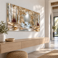 תמונת זכוכית יער לבנים ומפל מוזהב | דגם FG8402